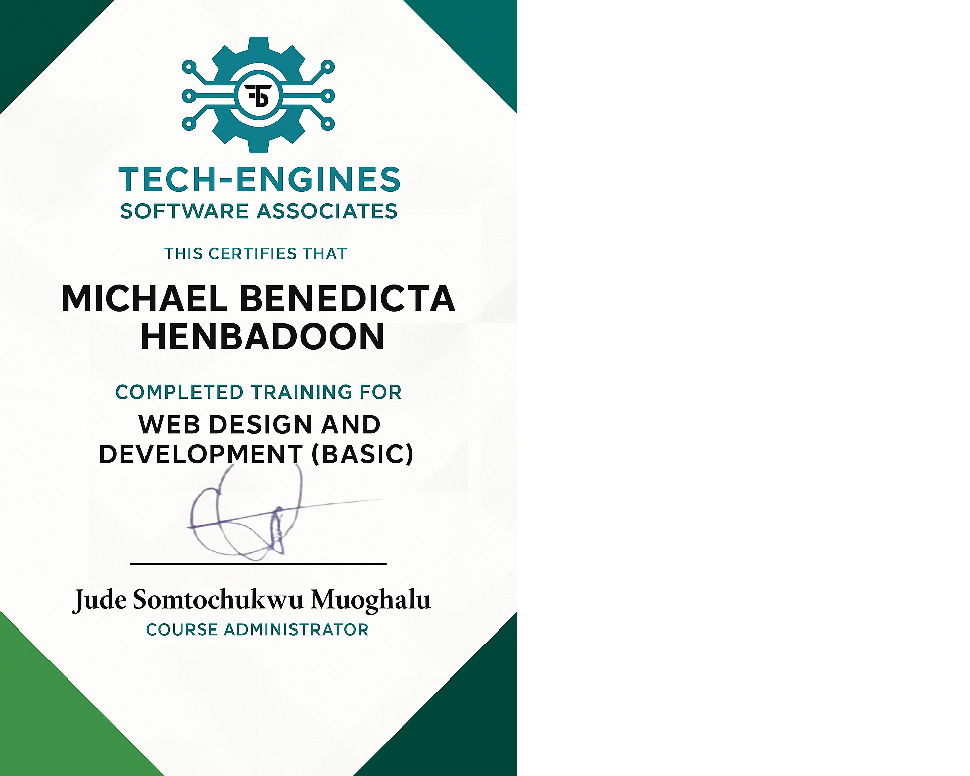 Benedicta Certificate